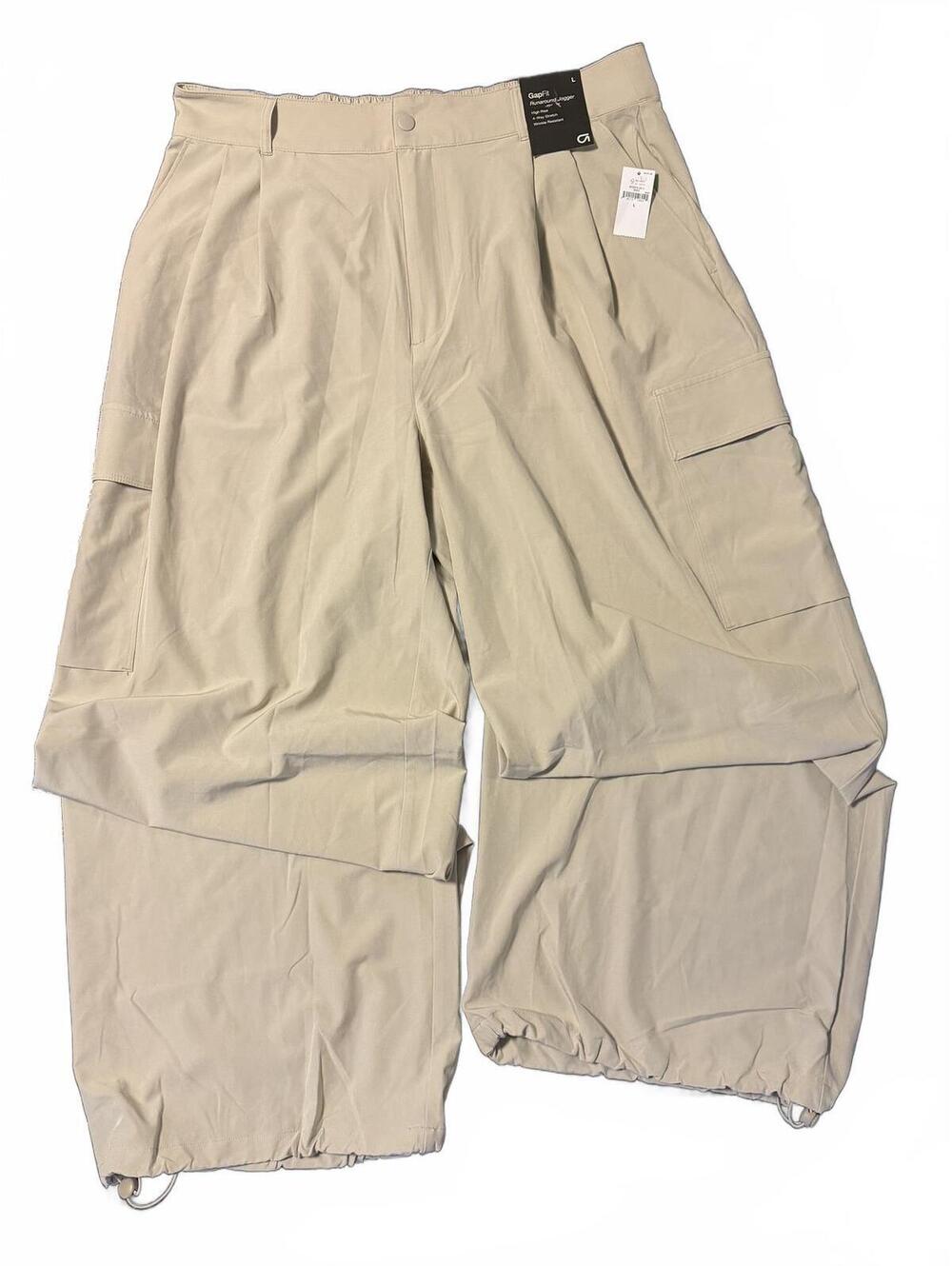 GapFit Runaround Jogger Women L Beige High Rise Cargo Pants NWT